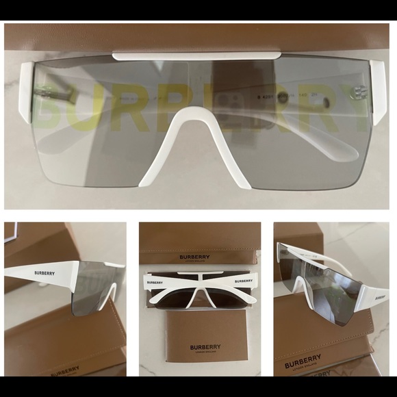 BURBERRY SHIELDS WITH SILVER & GOLD BURBERRY WRITTEN ON MIRROR LENSES SUNNIES - Picture 6 of 16